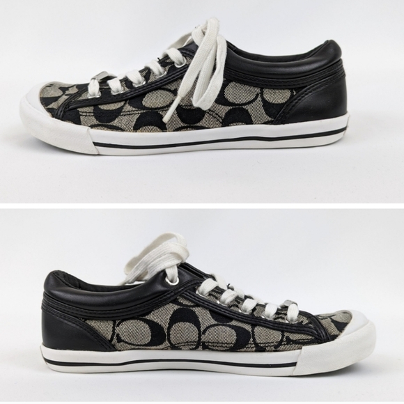 Coach Francesca Monogram Sneakers Lace Up Low Top Fabric & Leather Trim Gray 6.5 - Picture 2 of 13